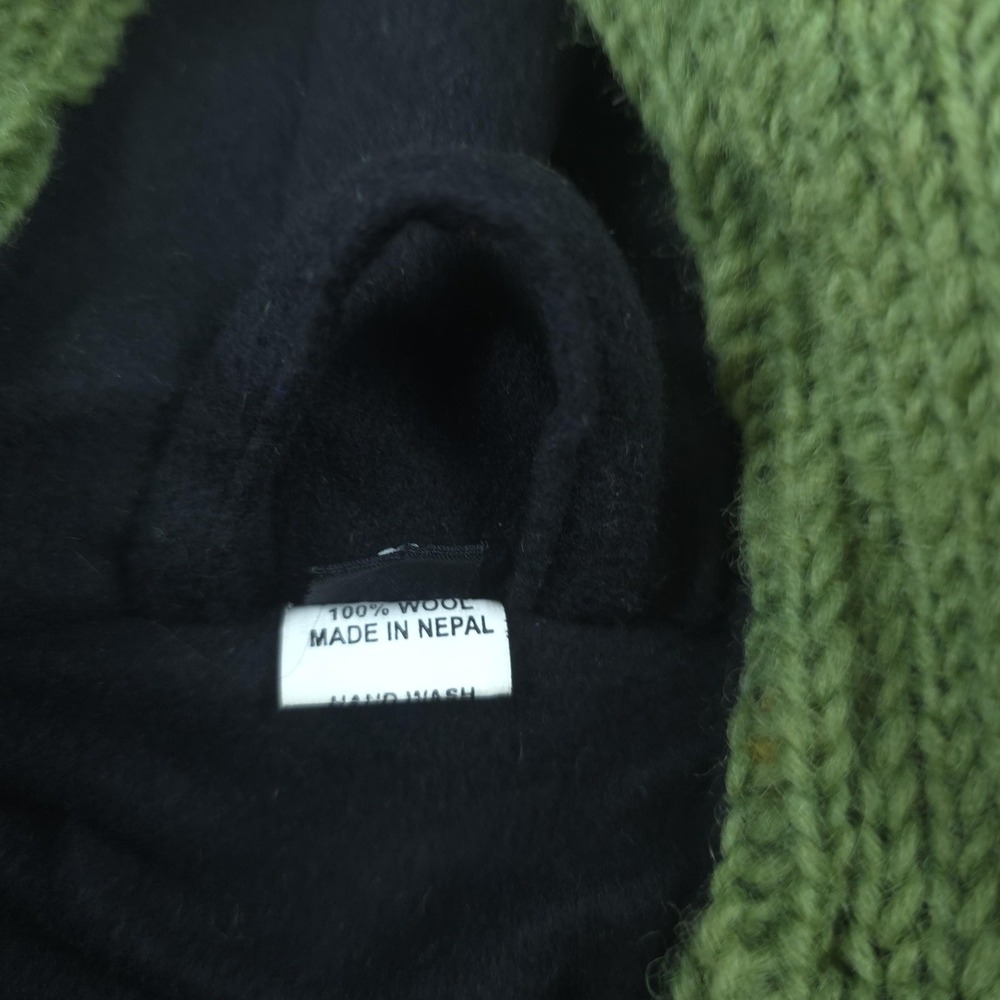 Sweater Womens Medium Green Hooded Wool Knit Embroidered Floral Nepal Boho - Picture 5 of 10
